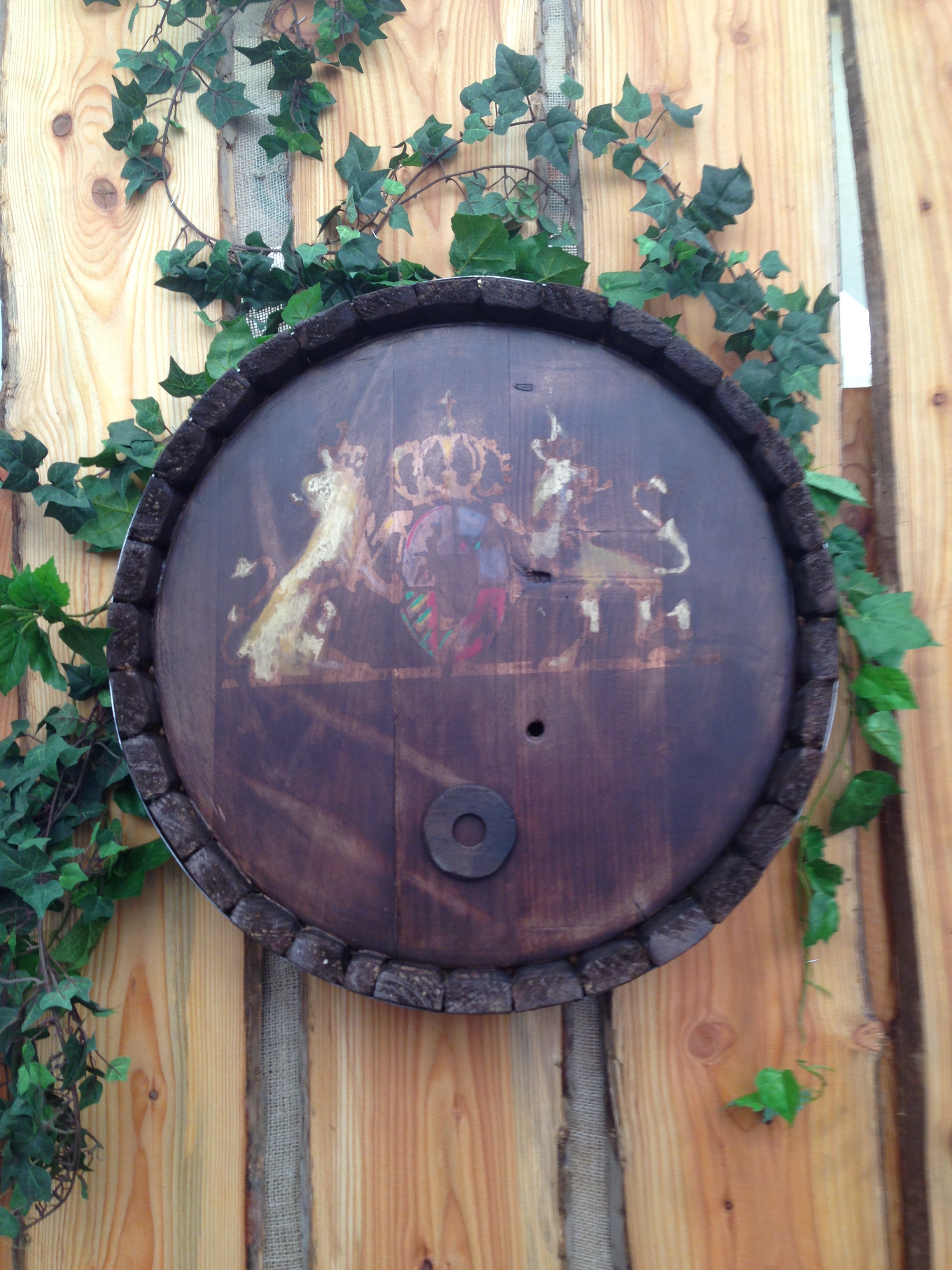 Deko Fass- Deckel, Holz mit Branding 50cm rund